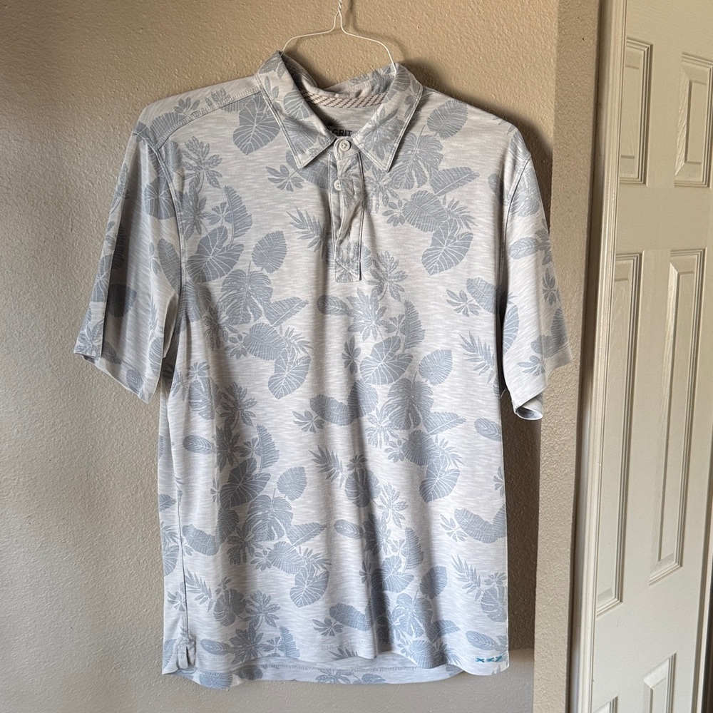 True Grit Light Gray Floral Polo Shirt
